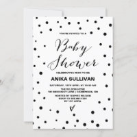 Black & White Confetti Dots Baby Shower Invitation