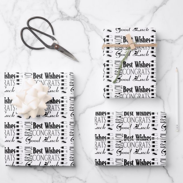 Black/White Congrats Best Wishes Occasion Wrapping Paper Sheet (Front)