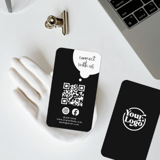 Black White Connect With Us QR Code Social Media  Business Card