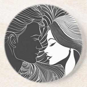 Black & White Connection: Silhouette Lovers Coaster