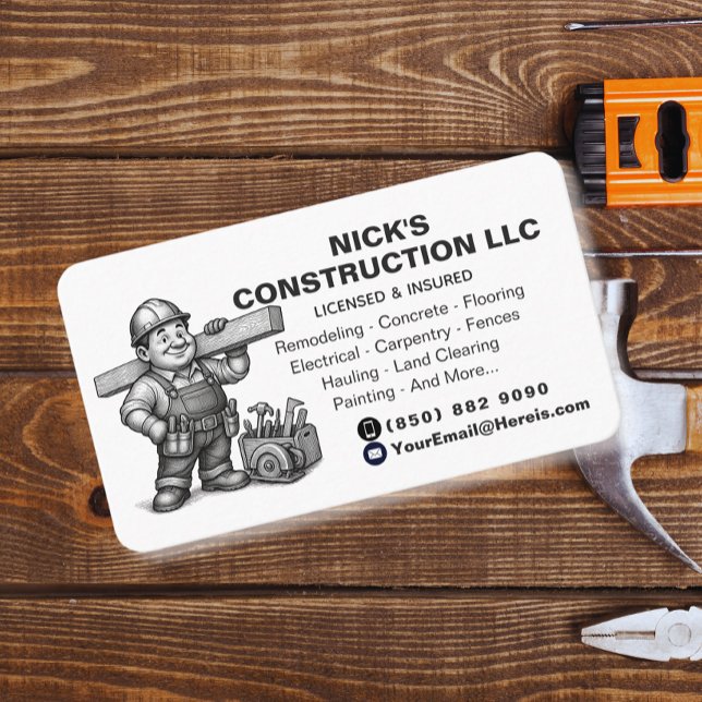 Black White Construction Contractor Builder  Business Card (Creator Uploaded)