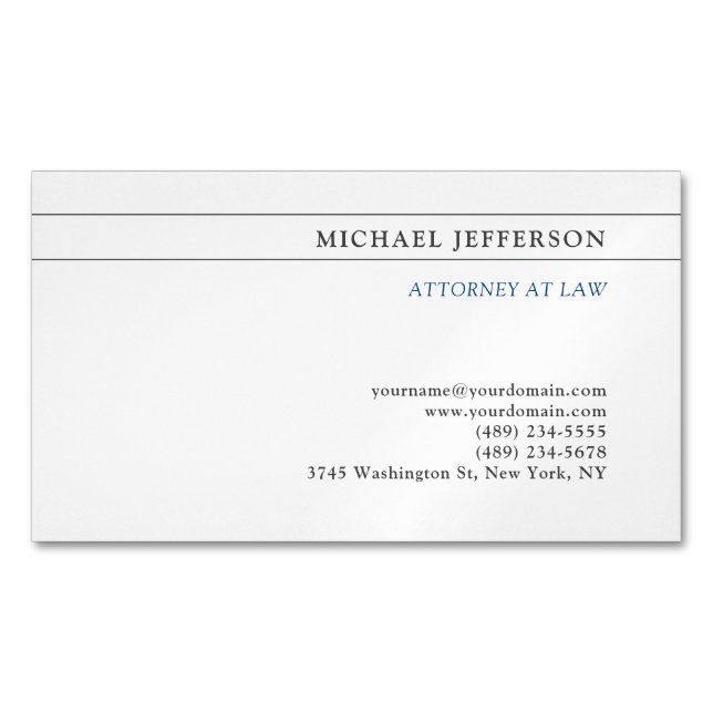 Black White Consultant Attorney at Law Profession Magnetic Business Card (Front)