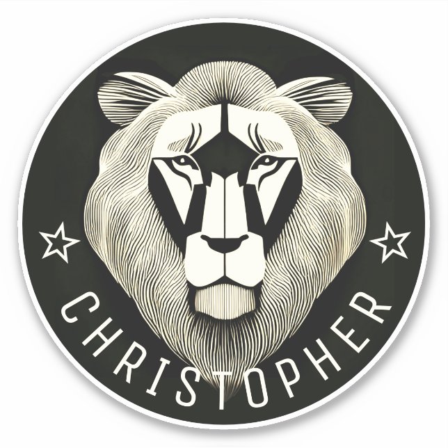     Black & White Cool Modern Old Lion Custom Name (Front)