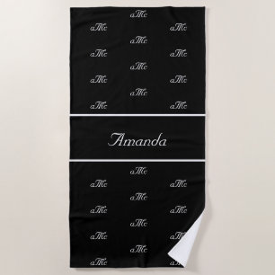 Black white couple monogram pattern name script beach towel