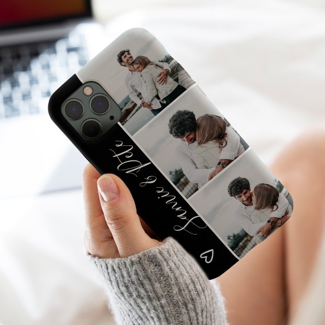 Black white couple names 3 photos collage grid  Case-Mate iPhone case (Creator Uploaded)