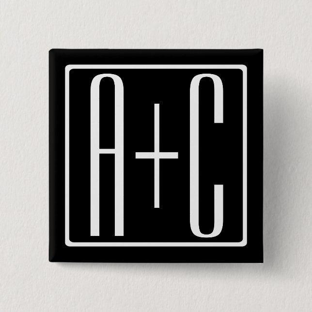 Black & White | Couples Initials 15 Cm Square Badge (Front)
