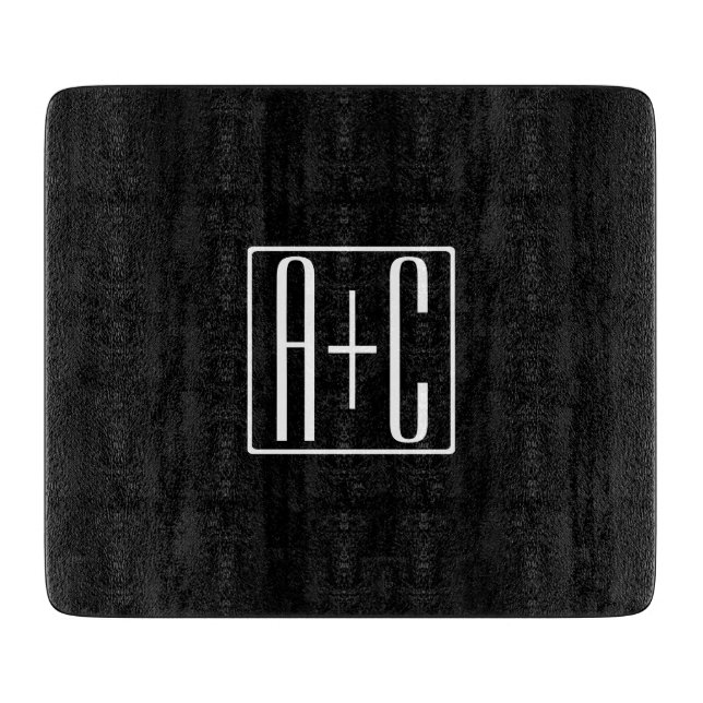 Black & White | Couples Initials Cutting Board (Front)