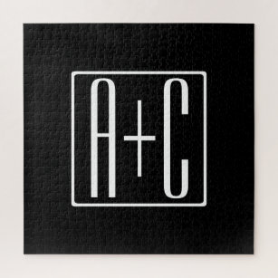Black & White   Couples Initials Jigsaw Puzzle