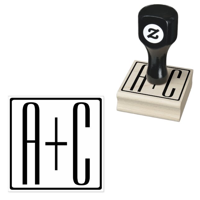 Black & White | Couples Initials Rubber Stamp (Stamped)