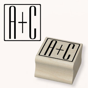 Black & White Couples Initials Rubber Stamp