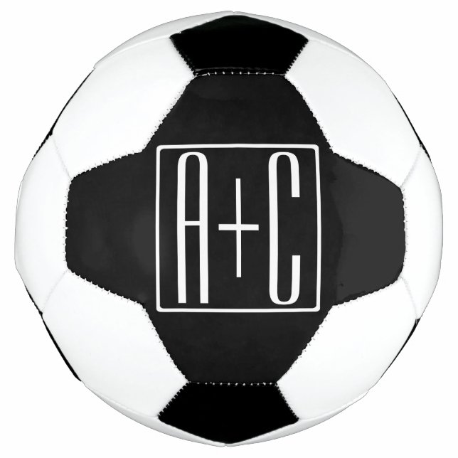 Black & White | Couples Initials Soccer Ball (Front)