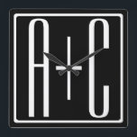 Black & White | Couples Initials Square Wall Clock<br><div class="desc">Perfect for a dual monogram or even a logo..
Thank you for your Purchase!</div>