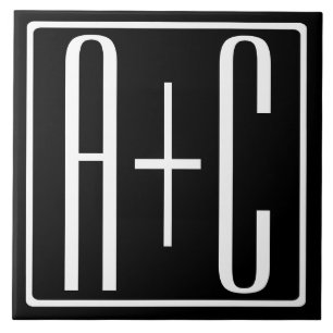 Black & White Couples Initials Tile