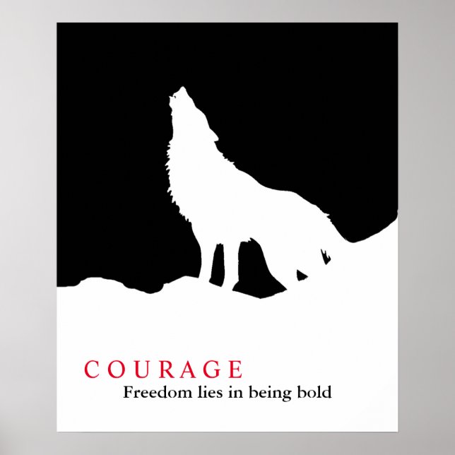 Black White Courage Quote Wolf Poster (Front)