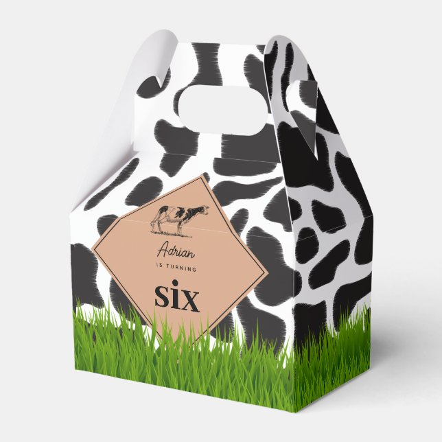 Black & White Cow Farm Animal Birthday Party Theme Favour Box (Front Side)