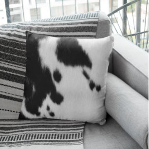 Black White Cow Fur Spots Skin Realistic Cushion