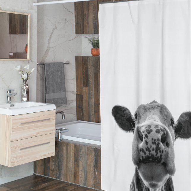 Black White Cow Modern Farmhouse Rustic Shower Curtain (Creator Uploaded)