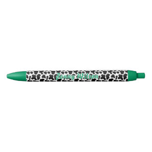 Black & White Cow Pattern Script Name Monogram Ink Pen