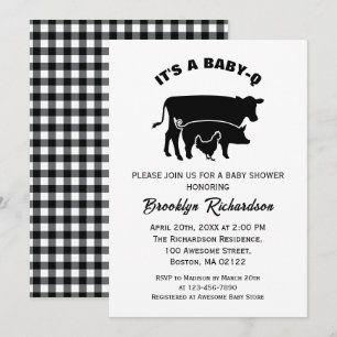 Black White Cow Pig Chicken BabyQ BBQ Baby Shower Invitation