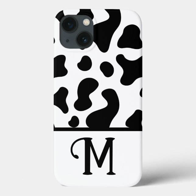 Black & White Cow Print, Colour Block Initial Case-Mate iPhone Case (Back)