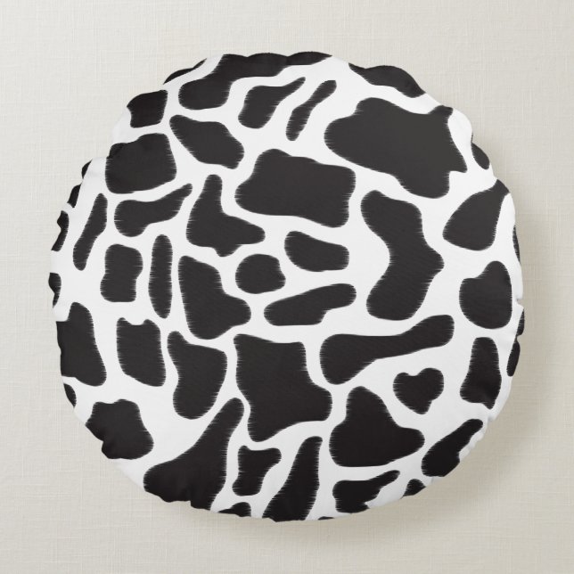 Black & White Cow Spot Animal Pattern  Round Cushion (Front)