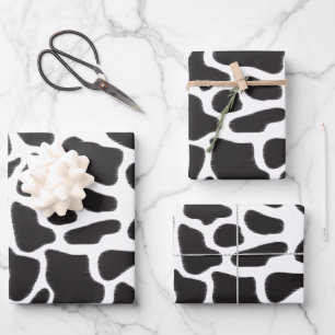 Black & White Cow Spot Animal Pattern  Wrapping Paper Sheet