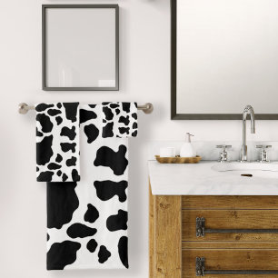 Black & White Cow Spots Animal Print Pattern Bath Towel Set