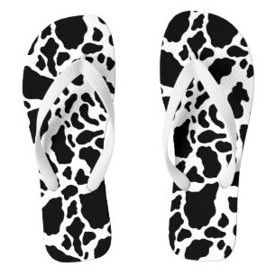 Black & White Cow Spots Animal Print Pattern Jandals
