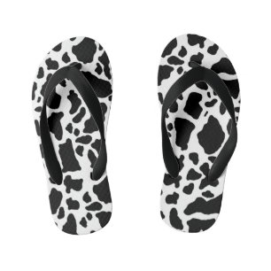 Black & White Cow Spots Animal Print Pattern Kid's Jandals