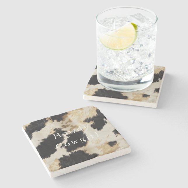 Black White Cowhide Stone Coaster (Side)