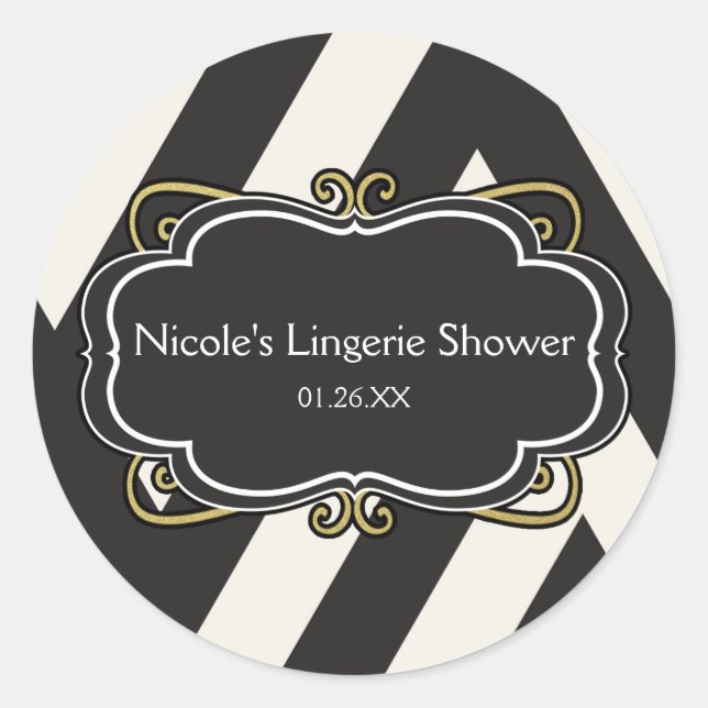 Black White Cream & Gold Lingerie Shower Stickers (Front)