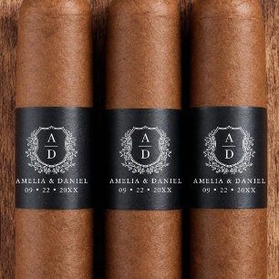 Black White Crest Monogram Wedding Cigar Band