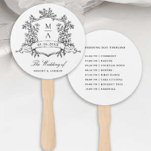 Black & White Crest Wedding Ceremony Timeline Hand Fan