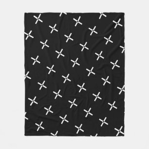 Black White Cross Plus Geometric Modern Pattern Fleece Blanket