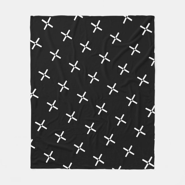 Black White Cross Plus Geometric Modern Pattern  Fleece Blanket (Front)