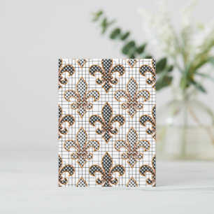 Black White Crosshatch Polka Dots Fleur-de-lis  Postcard