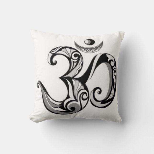 Black White Crown Chakra Pattern Print Cushion (Front)