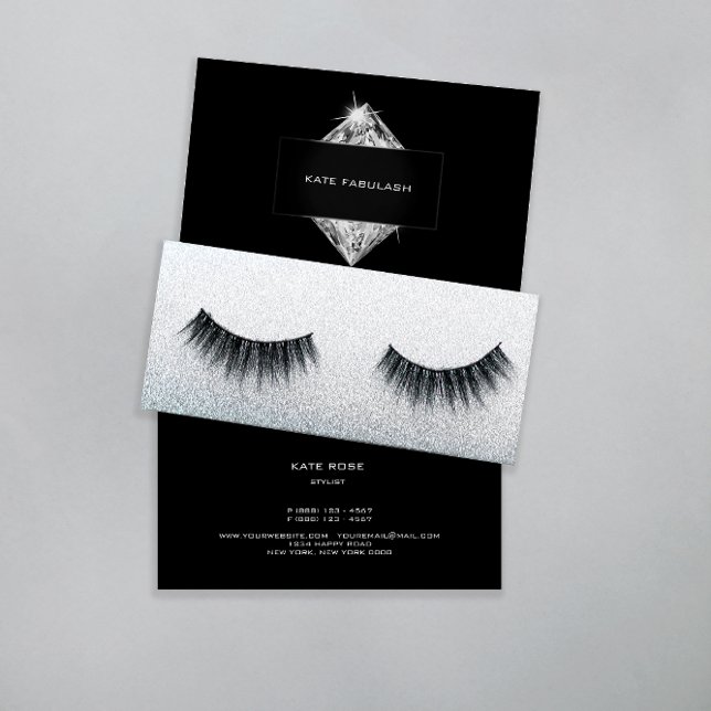 Black White Crystal Diamond Hairdresser Beauty Business Card (Creator Uploaded)