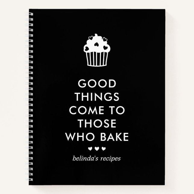 Black White Cupcake Good Things Baking Recipe Notebook (Front)