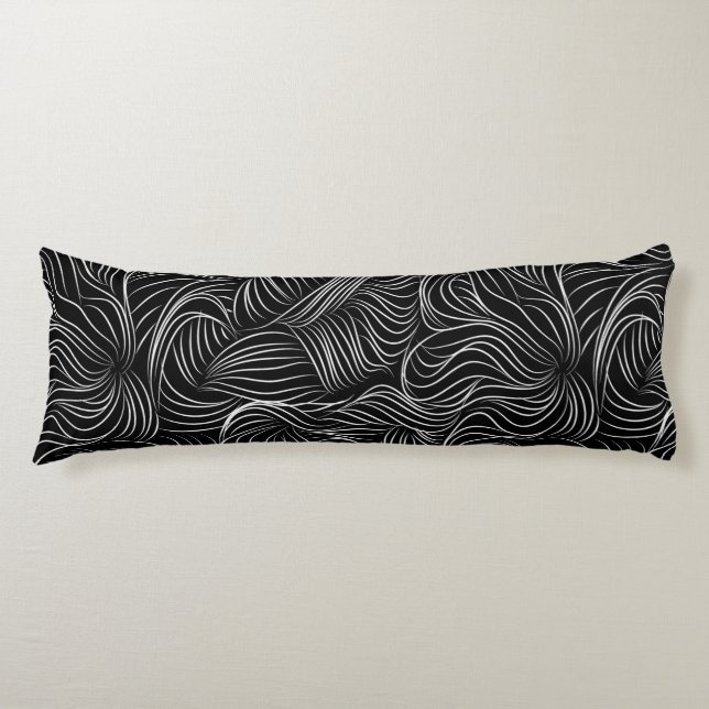 Black White Curve Lines Body Pillow (Front)