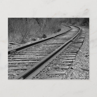 Black & White Curved Train Tracks Postcard