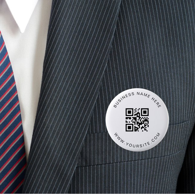 Black & White Custom Business Company QR Code Scan 6 Cm Round Badge (Creator Uploaded)