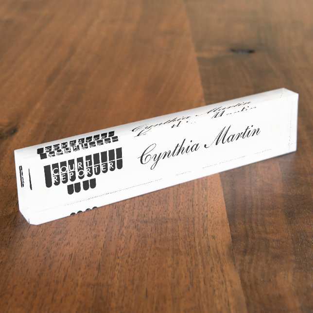 Black white custom court reporter nameplate (Side)