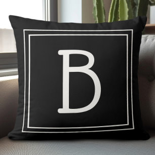 Black White Custom Family Initial Letter Monogram  Cushion
