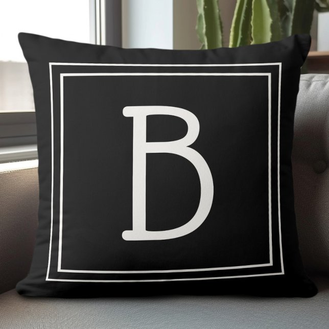 Black White Custom Family Initial Letter Monogram  Cushion (Creator Uploaded)