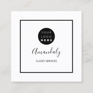 Black White Custom Logo Framed Makeup Artist Square Business Card