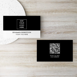 Black White Custom Logo QR Code Modern Simple Business Card