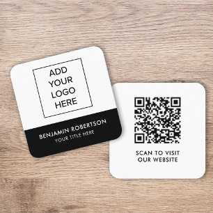 Black White Custom Logo QR Code Modern Simple Calling Card
