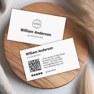 Black White Custom Logo QR Code Social Media Icons Business Card
