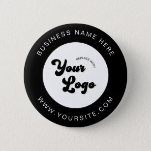 Black & White Custom Logo Text Business Corporate  6 Cm Round Badge